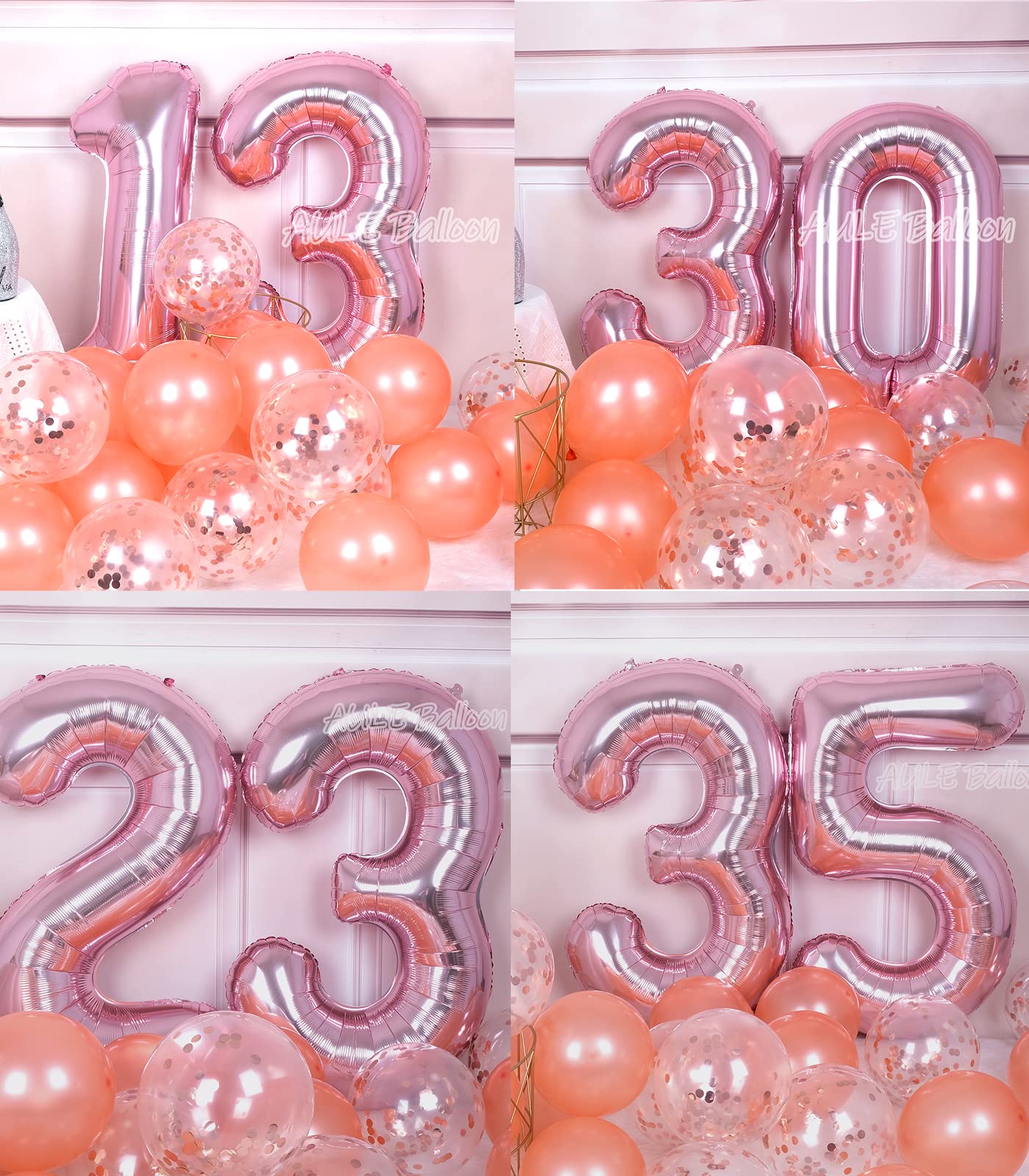 Aule 40 Inch Big Rose Gold 3 Balloon Number Large Foil Helium Number Balloons 0-9 Jumbo Giant Happy 3Rd Birthday Party Decoratio