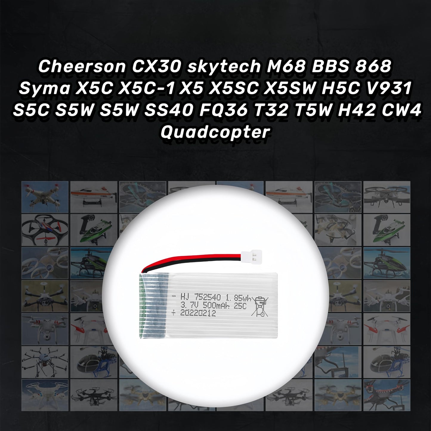 2 Pcs 3.7V 500Mah 25C 752040 Rechargeable Lipo Battery With Usb Charger For Syma X5C Cheerson Cx30 Skytech M68 Bbs 868 Quadcopte