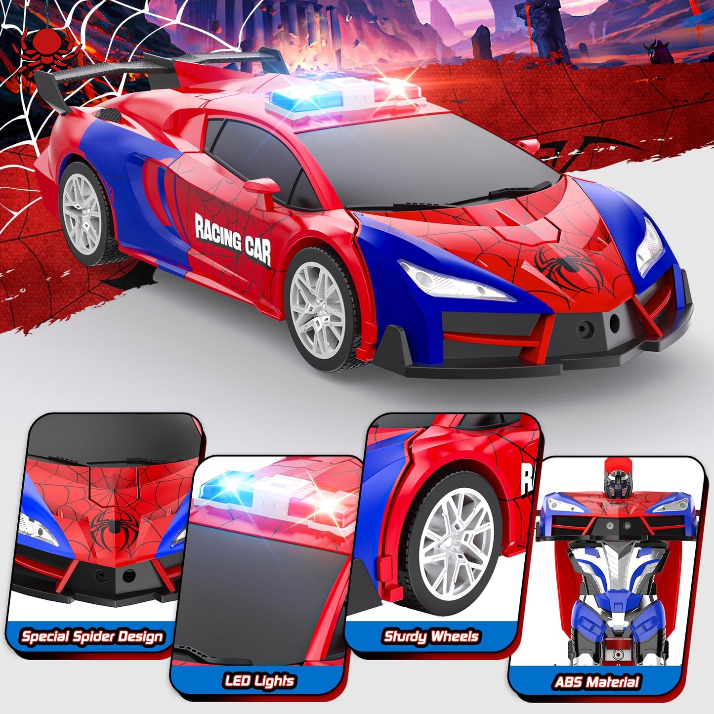 CEGOUFUN Remote Control Car for Kids, Rc Cars for Boys Age 8-12, One Button Transformation to Robot with Flashing Light 2.4Ghz T