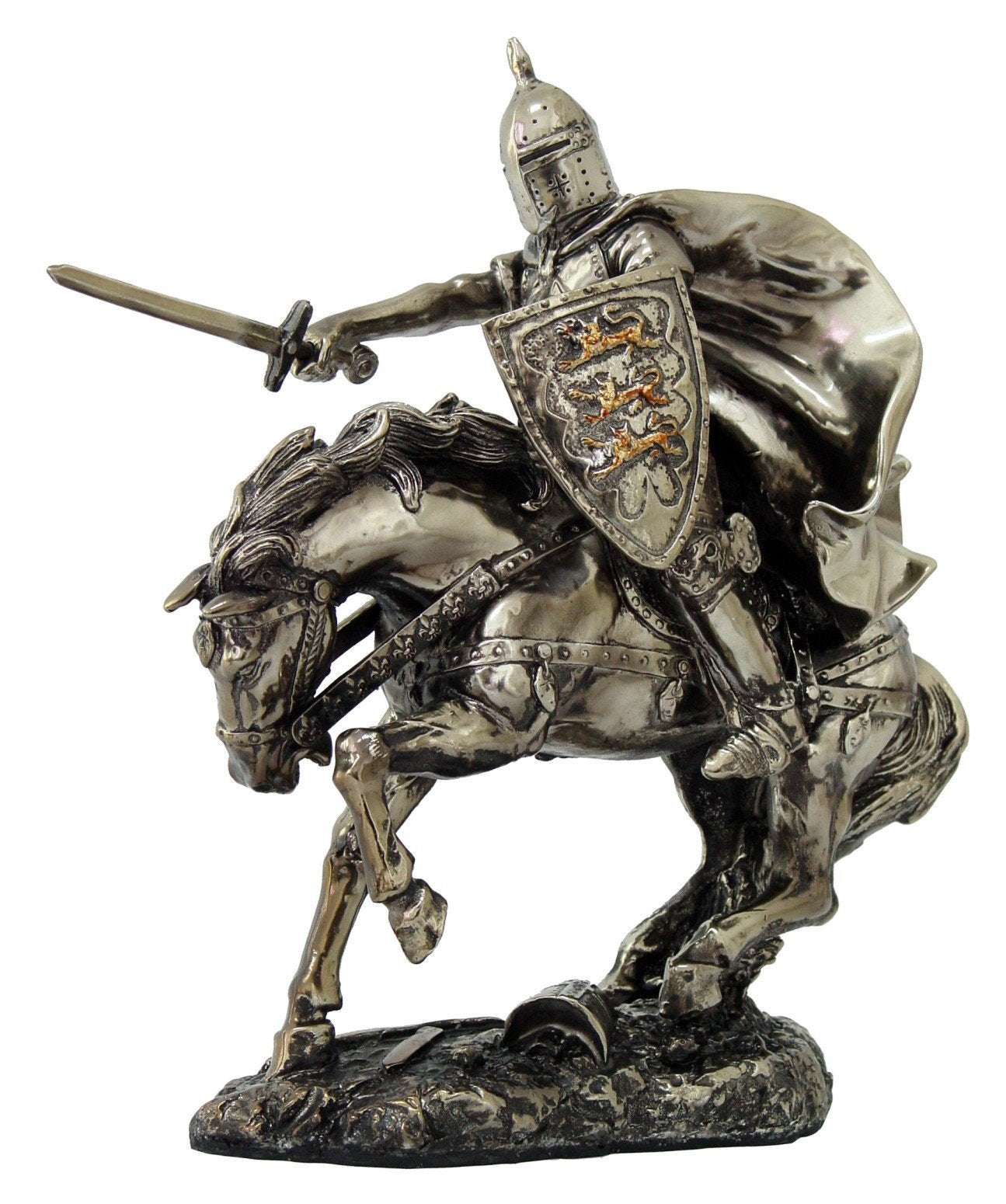 Pacific Giftware PTC 8.5 Inch protective coveringed Knight with decorative replica blade on Charging Horse Statue Figurine