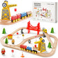 Tiny Land Wooden Train Set - 55PCS Educational Toy for Toddlers & Kids 3-7, Durable Tracks Compatible with Major Brands, Wood Color