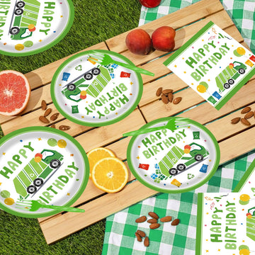 Bqk 96 Pcs Garbage Truck Paper Plates Garbage Truck Birthday Decorations Garbage Truck Party Supplies Garbage Truck Party Favors