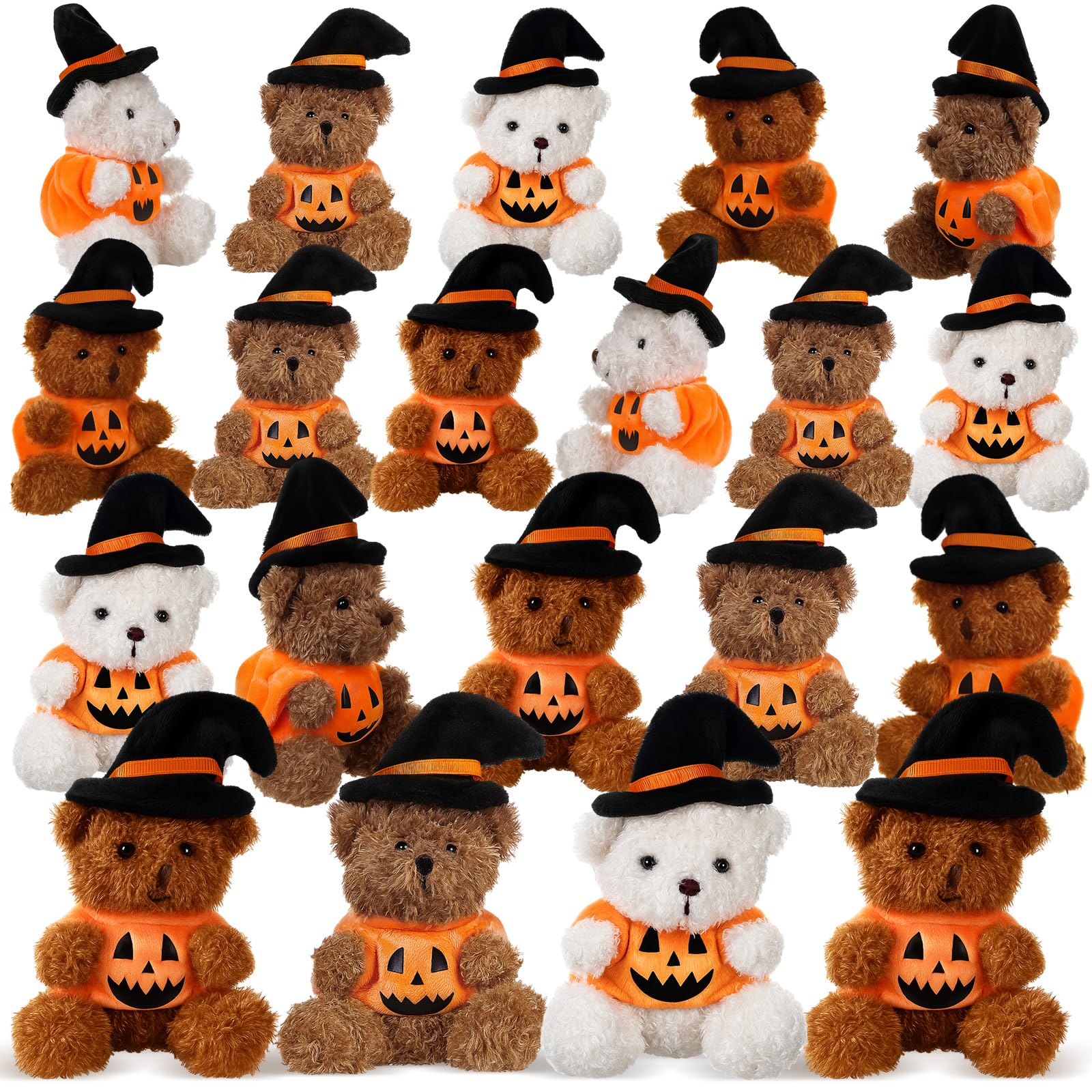 Liliful 20 Pcs Halloween Bear Bulk Mini Animals Bear with Pumpkin and Witch Hat Halloween Stuffed Gifts for Party Decorations