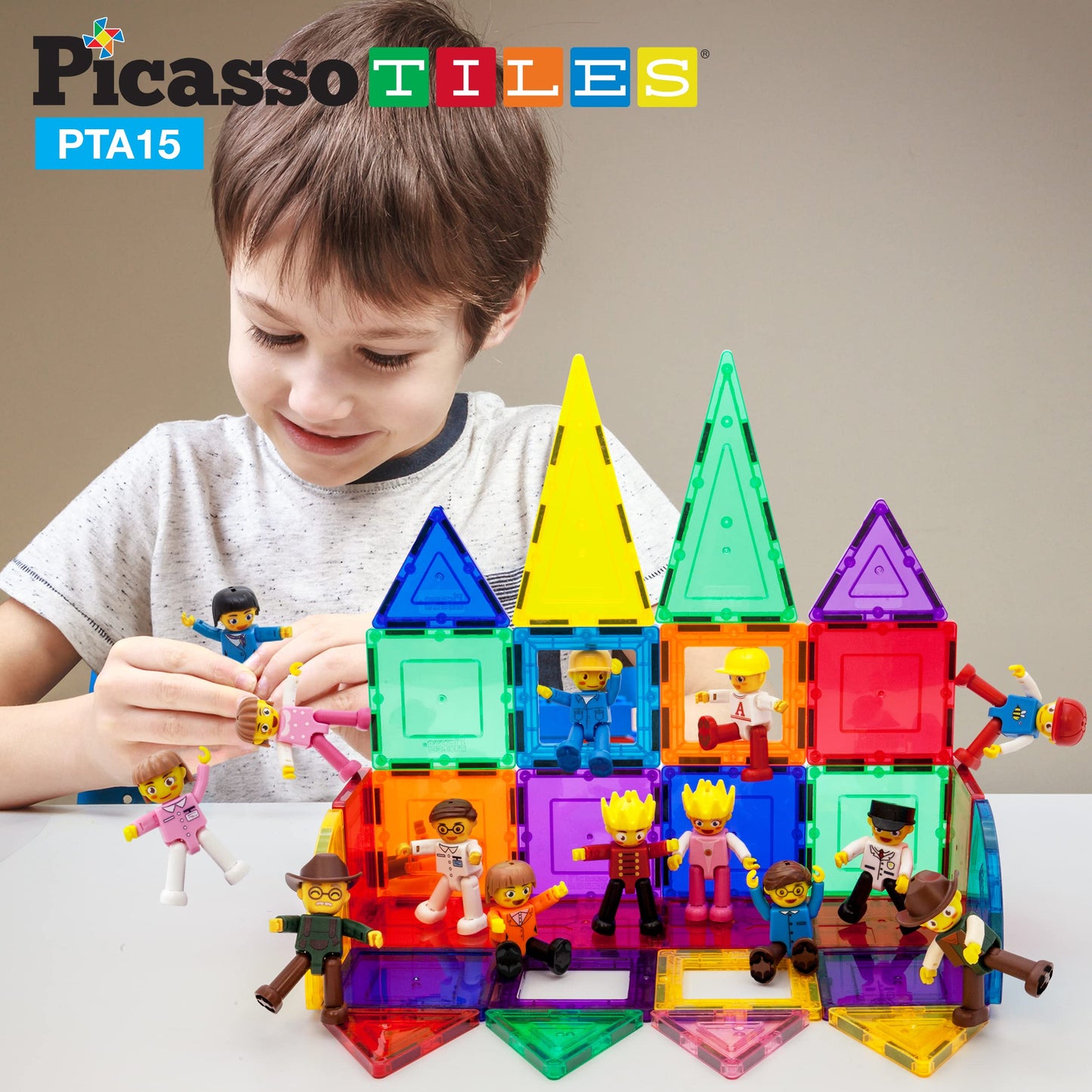 Picassotiles 15-Piece Magnetic Character Action Figures Add-On Set For Construction Building Block Tiles