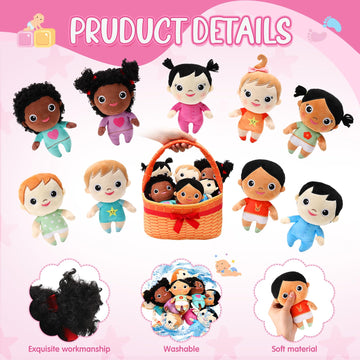 Hydren Basket Plush Baby Dolls, Set Of 10 Soft Multicultural Sensory Dolls 6'' Plush Diversity Toys For Preschool Classroom, Val