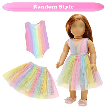 Barwa Doll Clothes And Accessories For 18 Inch Dolls Mermaid Casual Tutu Dress, Outfits, Swimsuit, Underwear… (J: 2 Pcs Rainbow Tutu Dresses)