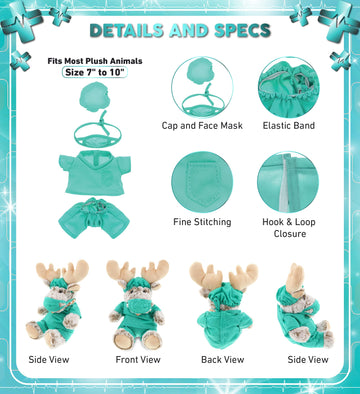 DolliBu Doctor Dress Up Set For Teddy Bear Plush Toy - Surgeon Scrubs Outfit For Stuffed Animals  Doctor Cap  Shirt  Pants  & Mask For Teddy Bear Costume - Large