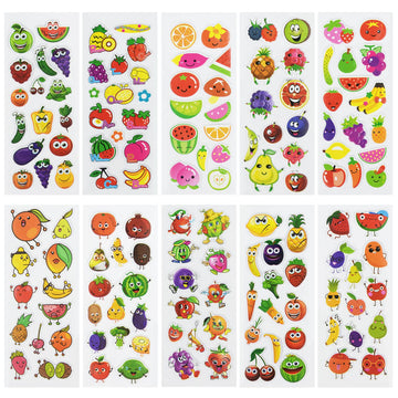 24 Sheets(350+) Fruit 3D Puffy Stickers For Toddlers Kids, Bulk Preschool Sticker Sheets For Reward, Craft, Scrapbooking