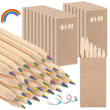 Ctosree 24 Packs 4 in 1 Rainbow Pencils for Kids 3.5 Inch Mini Colored Pencils Bulk in Kraft Boxes Gift for Classroom School Dra