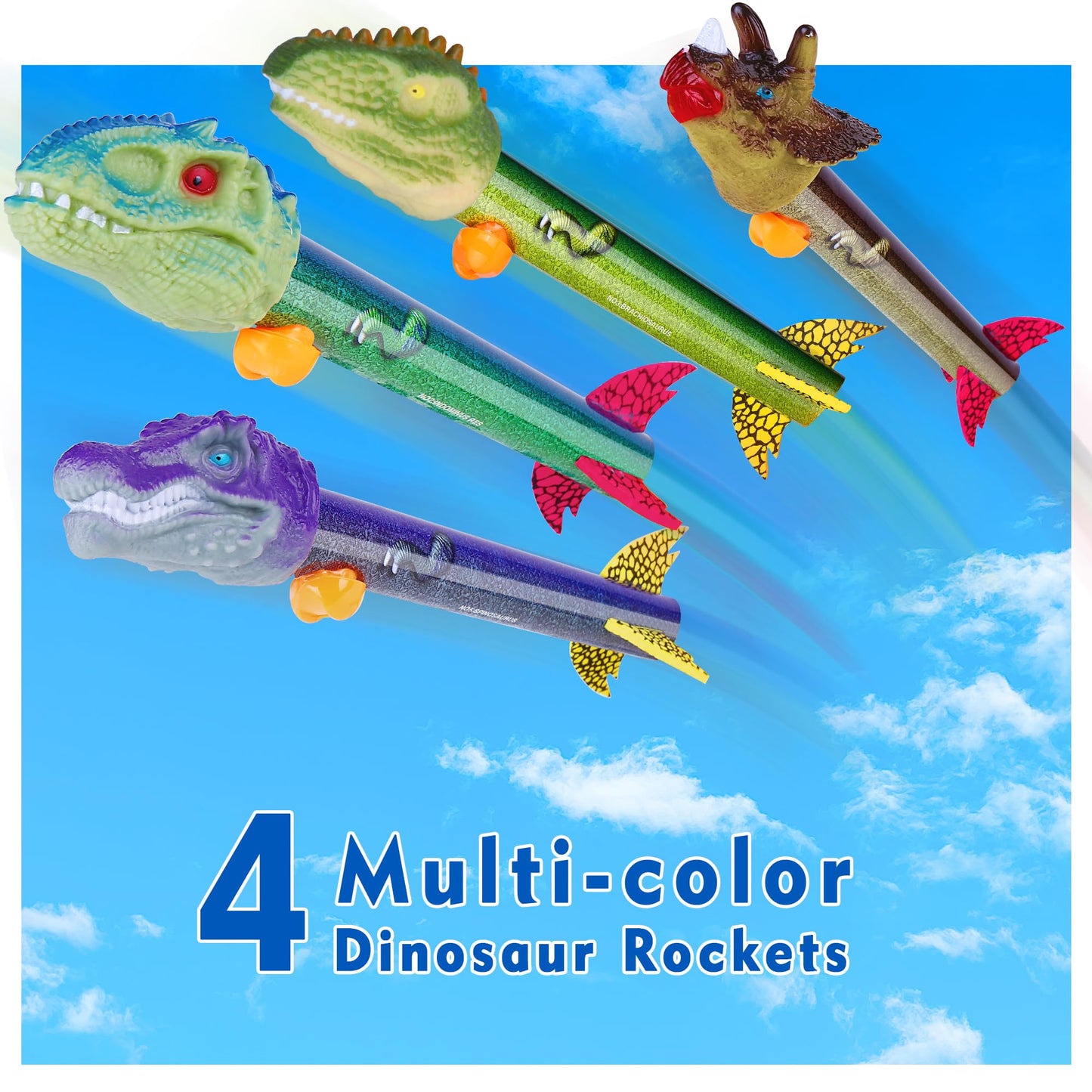 Gizzjoy Dinosaur Toy Rocket Launcher For Kids - Launch Up To 100 Ft, 4 Rockets, Outdoor Outside Toys For Kids, Dinosaur Toys, Bi