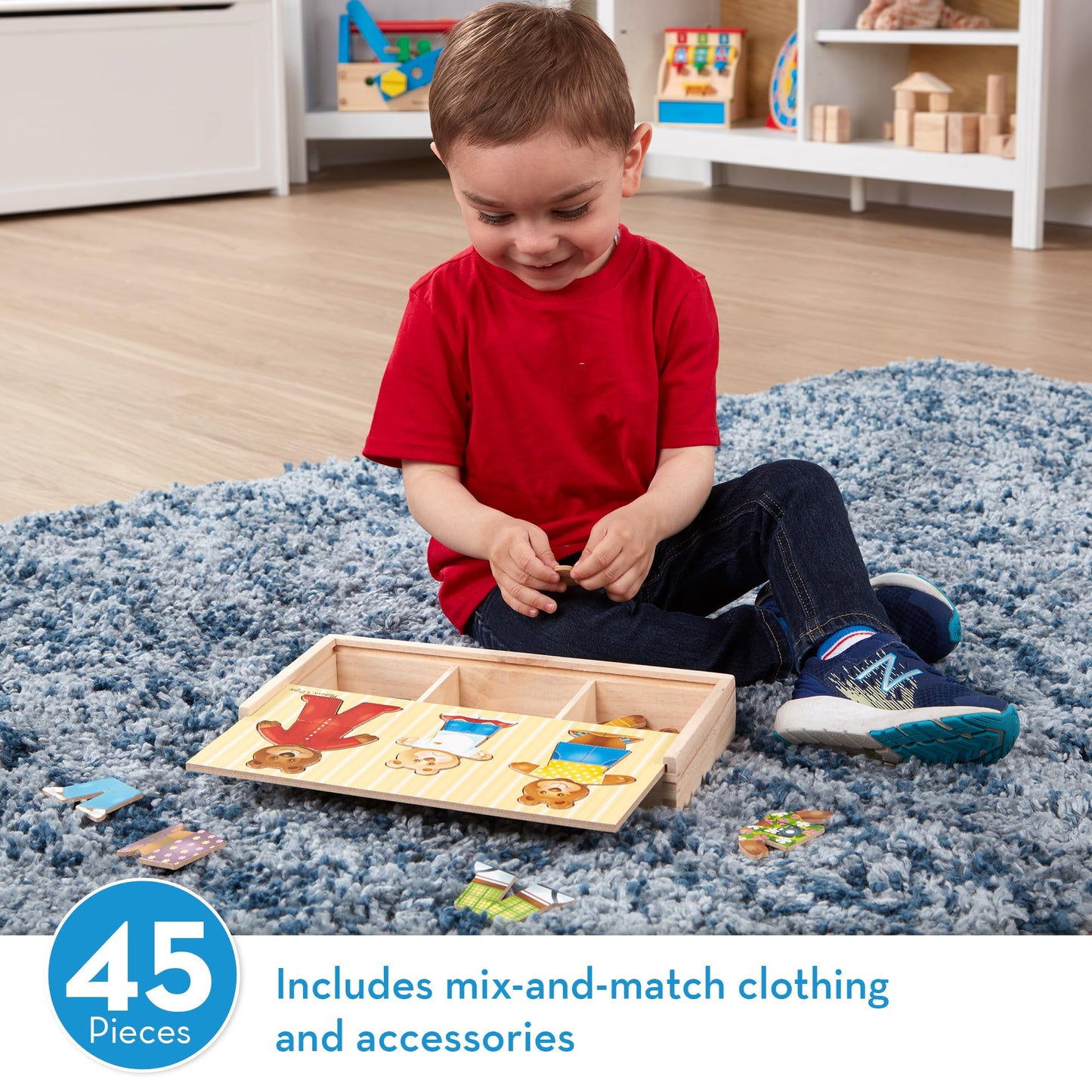 Melissa & Doug Mix n Match Wooden Bear Family Dress-Up Puzzle With Storage Case (45 pcs) - Wooden Teddy Bear Puzzle, Sorting An