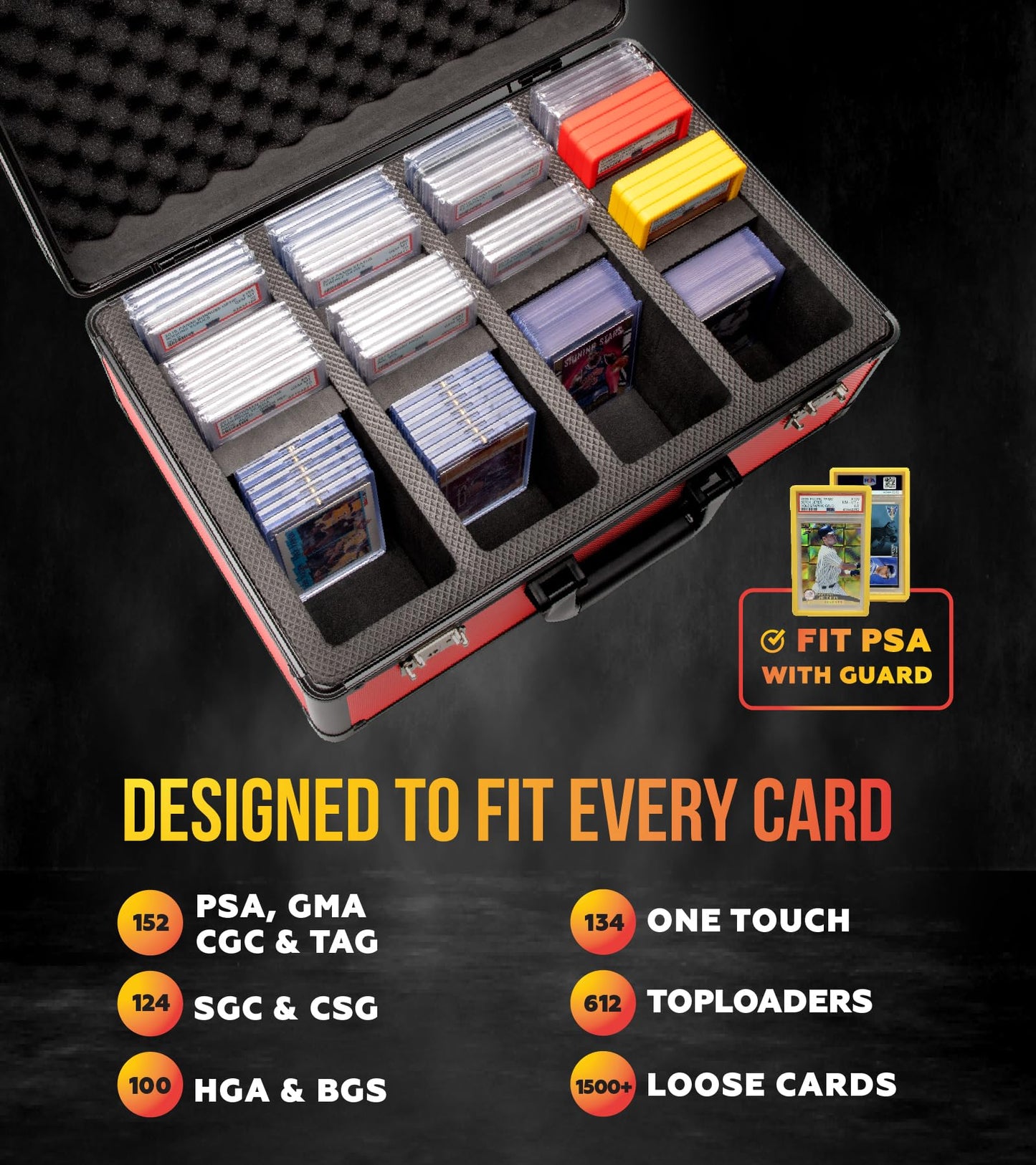 Panopply SLAB protective covering 4 Row Graded Card Storage Box PSA Card Slab Case For Graded cards Holds 160+ Slabs Graded Card Case for PSA Slab Box Graded Card Storage Sports Baseball Card Collector Gifts (RED)