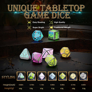 EXCECAR Wireless Charging DND Dice Set with Charging Box, Light Up Polyhedral Dice Set of D4 D6 D8 D10 D% D12 D20, 7PCS Glowing