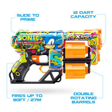 X-Shot Skins Dread Sonic Hyper Spike Blaster With 24 Darts - Malice Skin By Zuru, Double Rotating Barrels, Air Pocket Dart Technology, Toy Foam Blaster For Kids, Teens And Adults