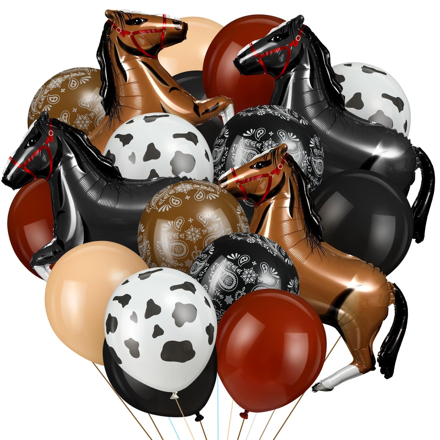 Hungdao 52 Pcs Western Party Horse Balloons Cowboy Decoration Kit Rodeo Farm Bandana Cowgirl Foil Latex Balloons Bulk For Baby Shower Birthday Arch Decor(Dark Series)
