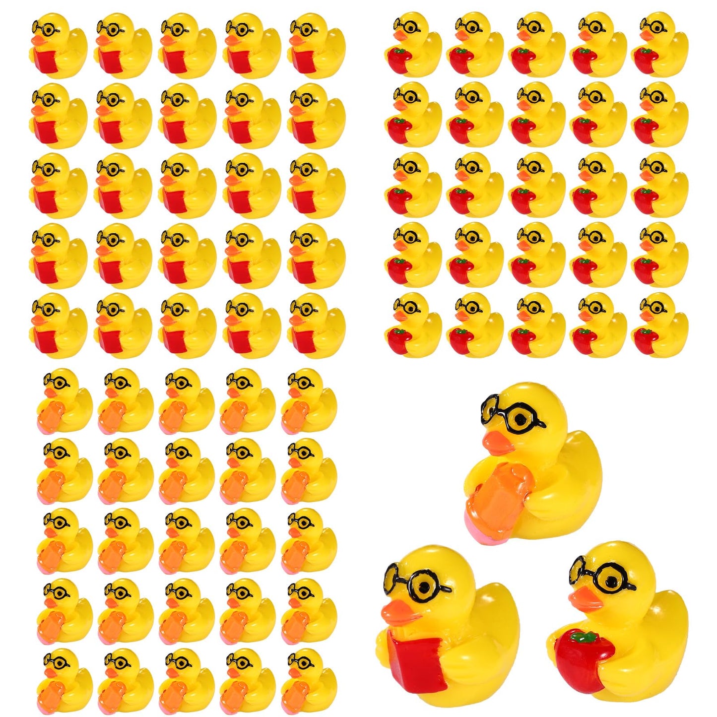 75pcs Back to School Mini Resin Ducks  3 Style Tiny Small Resin Themed Duck Back to School Miniature for DIY Dollhouse Garden Bonsai Micro Landscape