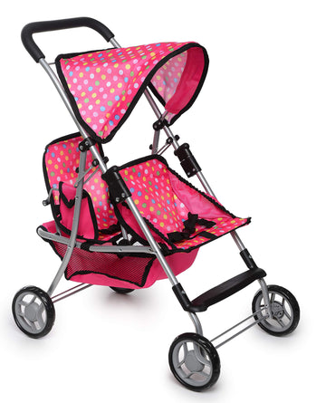 Toy Doll Stroller - Pretend Play Doll Stroller For Dolls - Toy Stroller With Storage Basket For Doll Accessories Set - Polka Dot