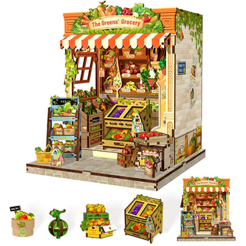 CUTEBEE Book Nook Kit - DIY Miniature House Dollhouse Kit for mature-themed and Teens  Booknook Bookshelf Decor with LED Light  Gifts for Family and Friends (The Greens Grocery)