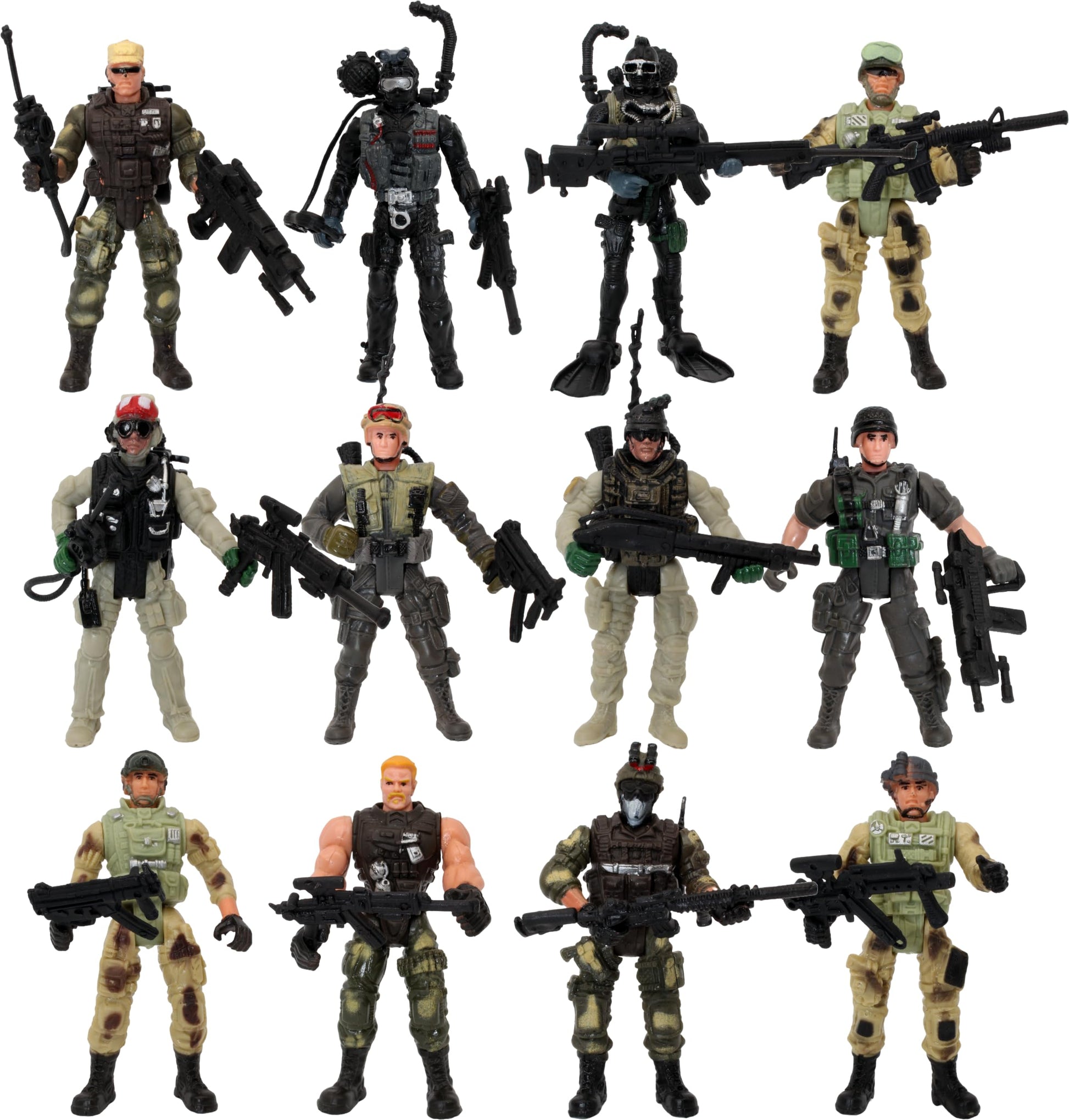 PowerTRC US Army Men SWAT Team Soilders Military Toys Action Figures with  Gear Accessories  Army Toys Play set for Kids Boys (12 Pcs  4 in)