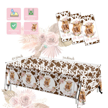 Hakoti 3Pack Holy Cow Tablecloth,Cow Baby Shower Decorations Brown Cow Print Rectangular Plastic Table Cover For Birthday Party