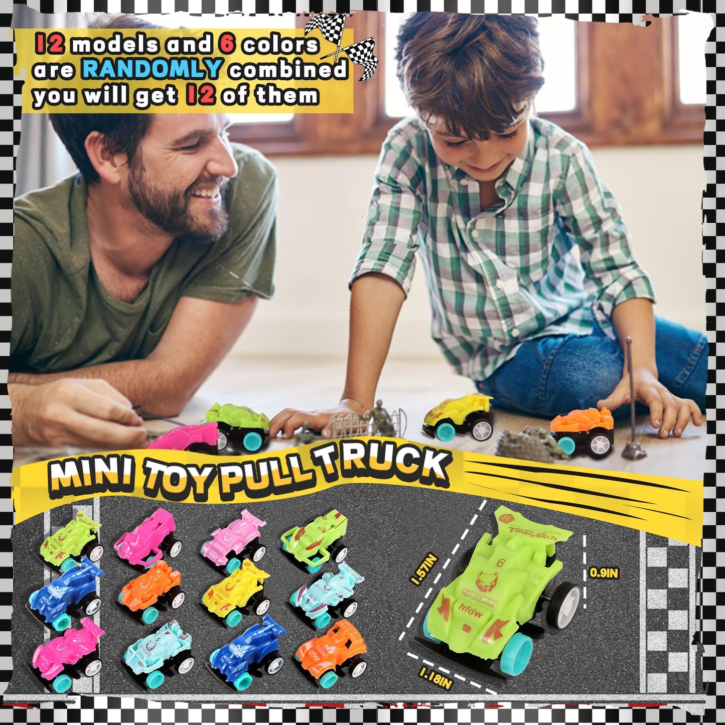 Monster Truck Party Favors Serve 12 Including Drinking Straws, Mini Pull Cars, Keychains, Gift Bags, Diy Stickers, Temporary Tat