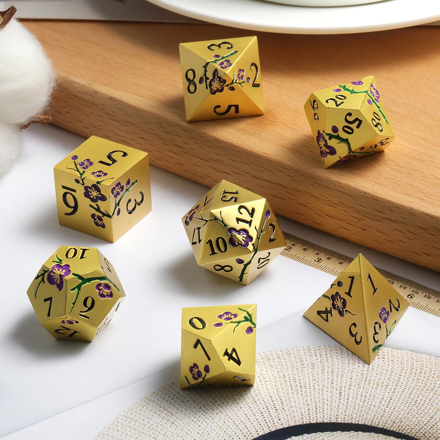 DNDND Metal Dice Set, 7 PCS Metallic Flowers DND Dice with Grogeous Gift Case for D&D Dungeons and Dragon Tabletop Game (Purple