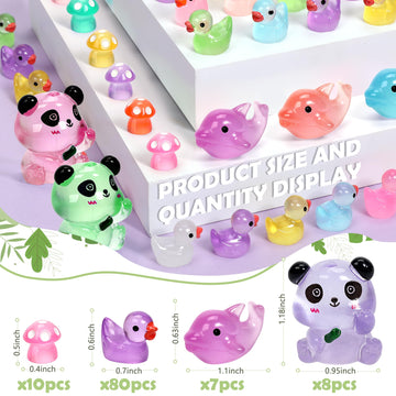 GOKUPOK Luminous Mini Resin Ducks Tiny Animals Glow in The Dark Duck Panda Dolphin Mushroom 4 Combination Sets for Garden Micro