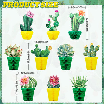Whaline 10Pcs Cactus Honeycomb Centerpiece Potted Succulent Paper Table Topper Rustic Bloom Theme Summer Party Table Decoration For Birthday Hawaiian Luau Baby Shower Photography