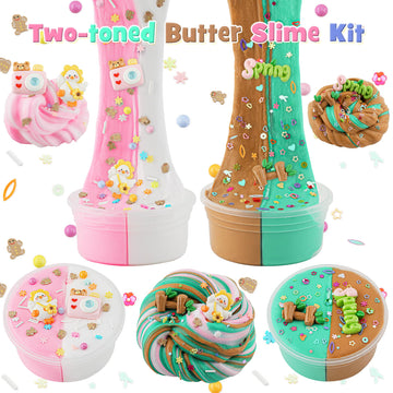 Lawoho 2X120Ml Butter Slime Kit Includes Two-Toned Butter Slime With 6 Packs Add-Ins, Slime For Kids Party Favors, Butter Slime For Kids Birthday Halloween Christmas, Slime Kit For Girls & Boys(Yard)