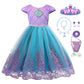Elefairy Little Mermaid Costume For Girls Ariel Dress Up Outfit Kids Mermaid Birthday Party Gown Halloween Costume (8-9 Years/15