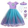 Elefairy Little Mermaid Costume For Girls Ariel Dress Up Outfit Kids Mermaid Birthday Party Gown Halloween Costume (8-9 Years/15