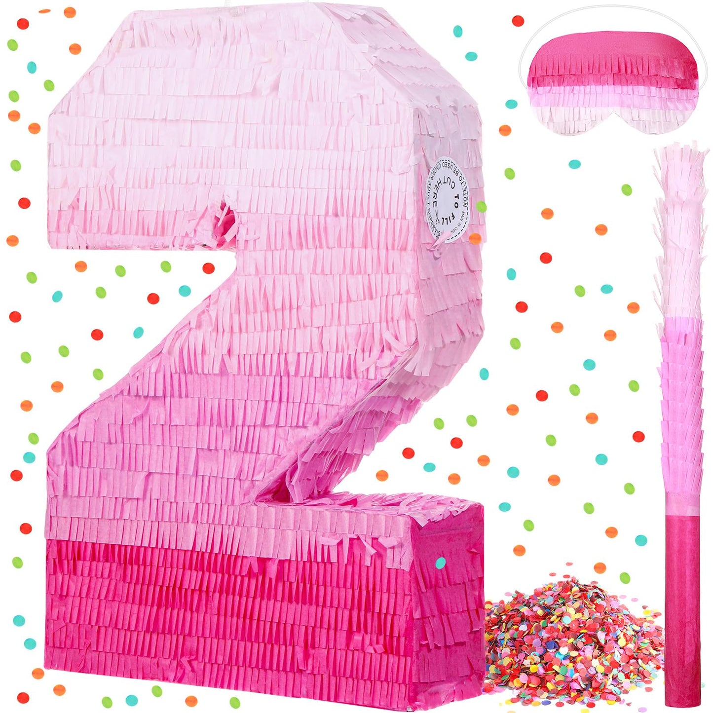Sratte Number Piñata Number Birthday Piñata Decorations Gradient Pink Piñata With Stick Blindfold Confetti For Girls Boys Birthday Anniversary Party Decorations Supplies(Number 2)