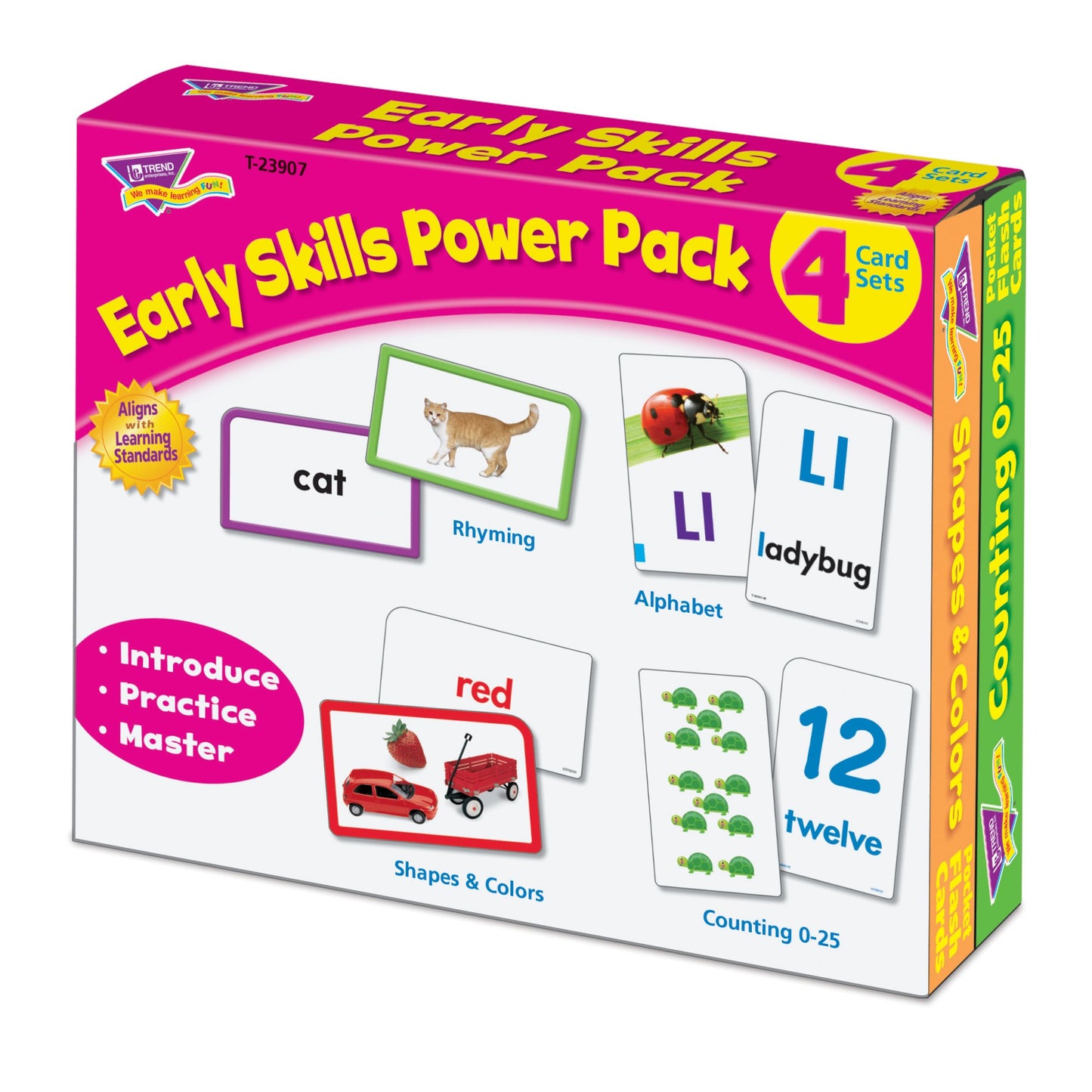 Trend Enterprises: Early Skills Power Pack, 4 Flash Card Set Includes Rhyming, Alphabet, Shapes & Colors, Counting 0-25, Self-Checking Design, For Ages 3 And Up