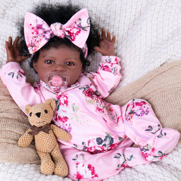 Aori Reborn Baby Dolls Black - 20 Inch Lifelike Black American Girl, Realistic Soft Vinyl Newborn Dolls With Weighted Cloth Body, Set For Kids 3+