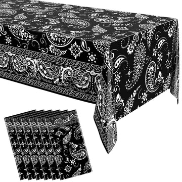 Oudain 6 Pcs Bandana Party Tablecloths,54 x 108 Inch Plastic Western Party Tablecloth, Bandana Paisley Table Cover, Rodeo Table 