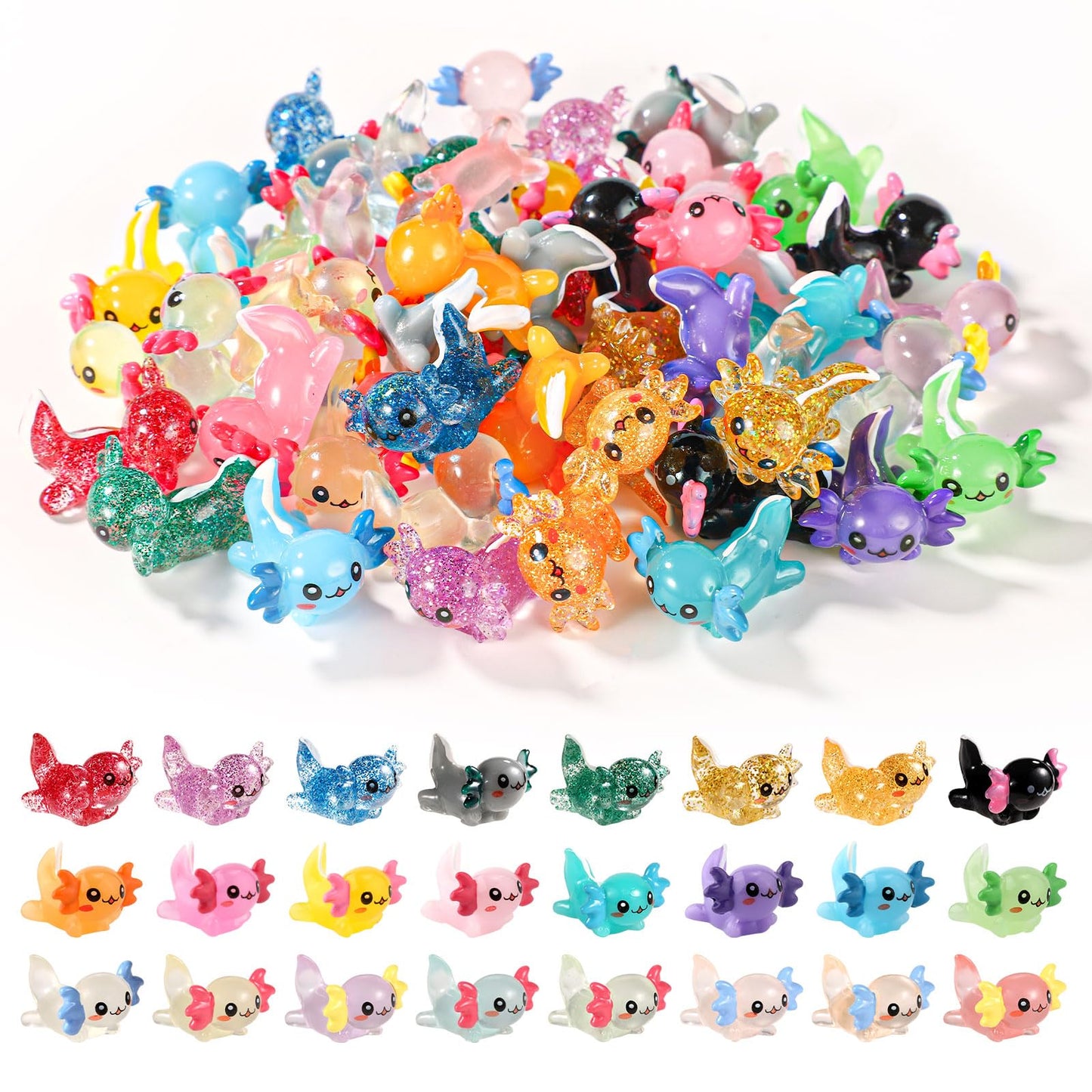 XIHIRCD 72pcs Mini Resin Axolotl Figurines, 2.45x2.25x1.5cm, Multicolor, Model 29458, Perfect for DIY Craft