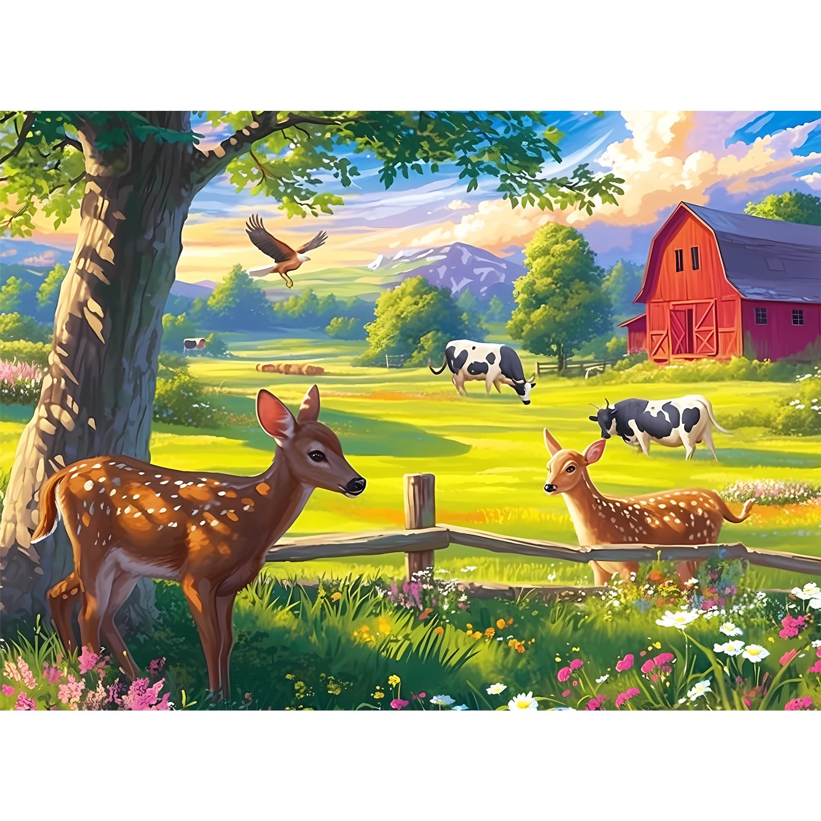 300 Pieces Puzzles for mature-themed Jigsaw Puzzle 300 Piece Children Elderly Puzzle Deer Cow Farm Puzzle Gift for Mom Dad Family Friend Family Activity Games Home Decor Wall Art 20.5x15IN