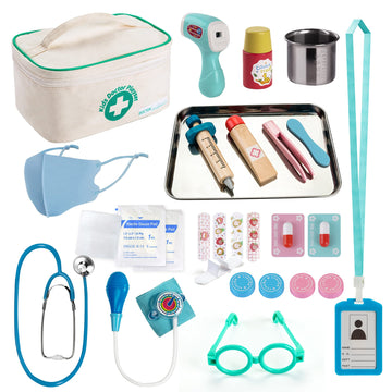 EFOSHM Kids Doctor kit 27 Piece, Toys Medical Kit with Stethoscope, Stainsteel Tray and Iodine Cup Role Doctor playset with Sign