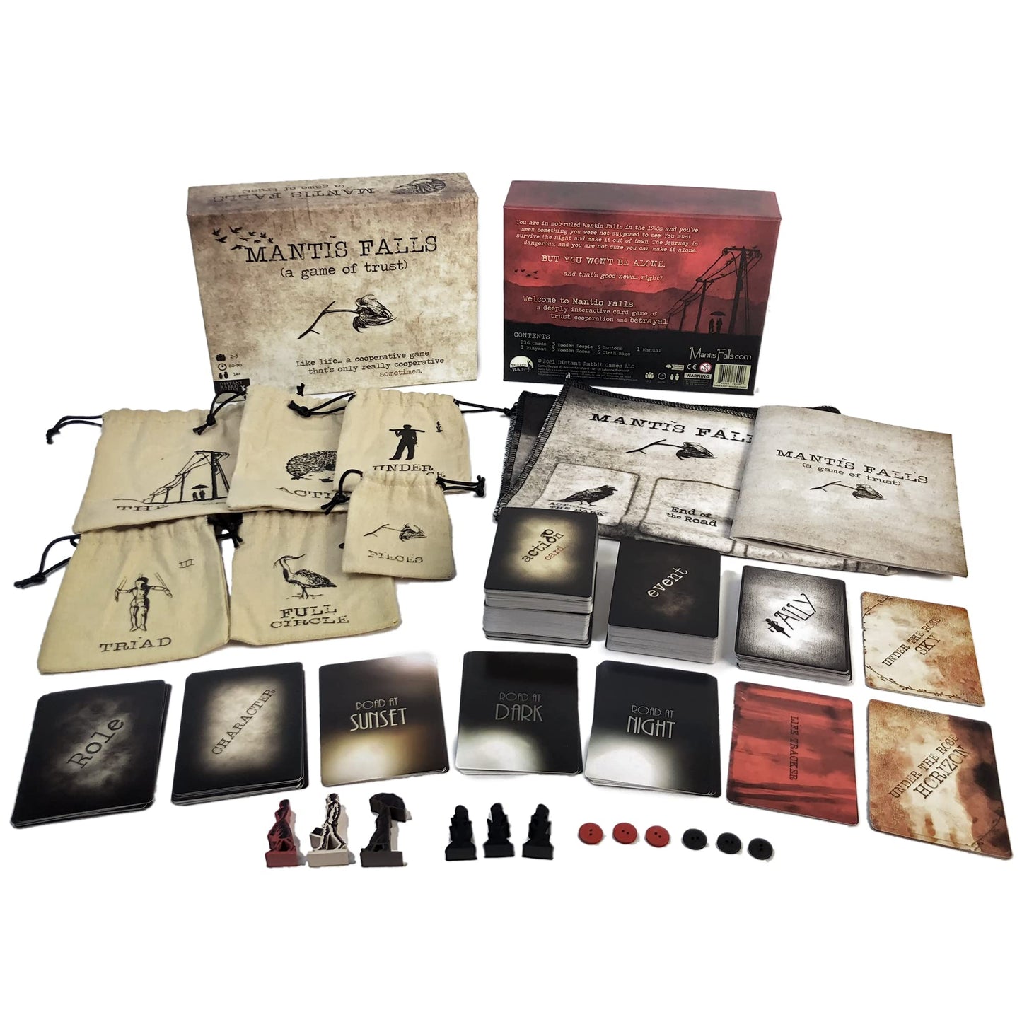 Mantis Falls Board Game by Distant Rabbit Games | Hidden Traitor Strategy for 2-3 Players | Ages 14+ | Cardboard | Playtime 60-90 Minutes