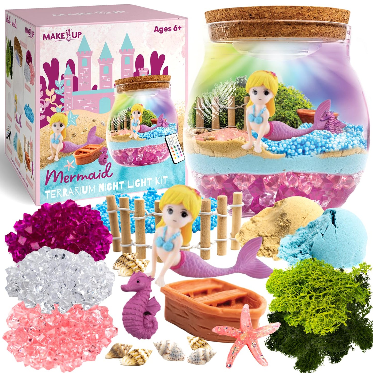 Mermaid Light Up Terrarium Kit For Kids I Diy Mermaid Toys Craft Kits For Kids I Night Light For Kids Crystal Growing Kit I Terrarium Jar For Kids I Birthday Gifts For Girls Age 4-12
