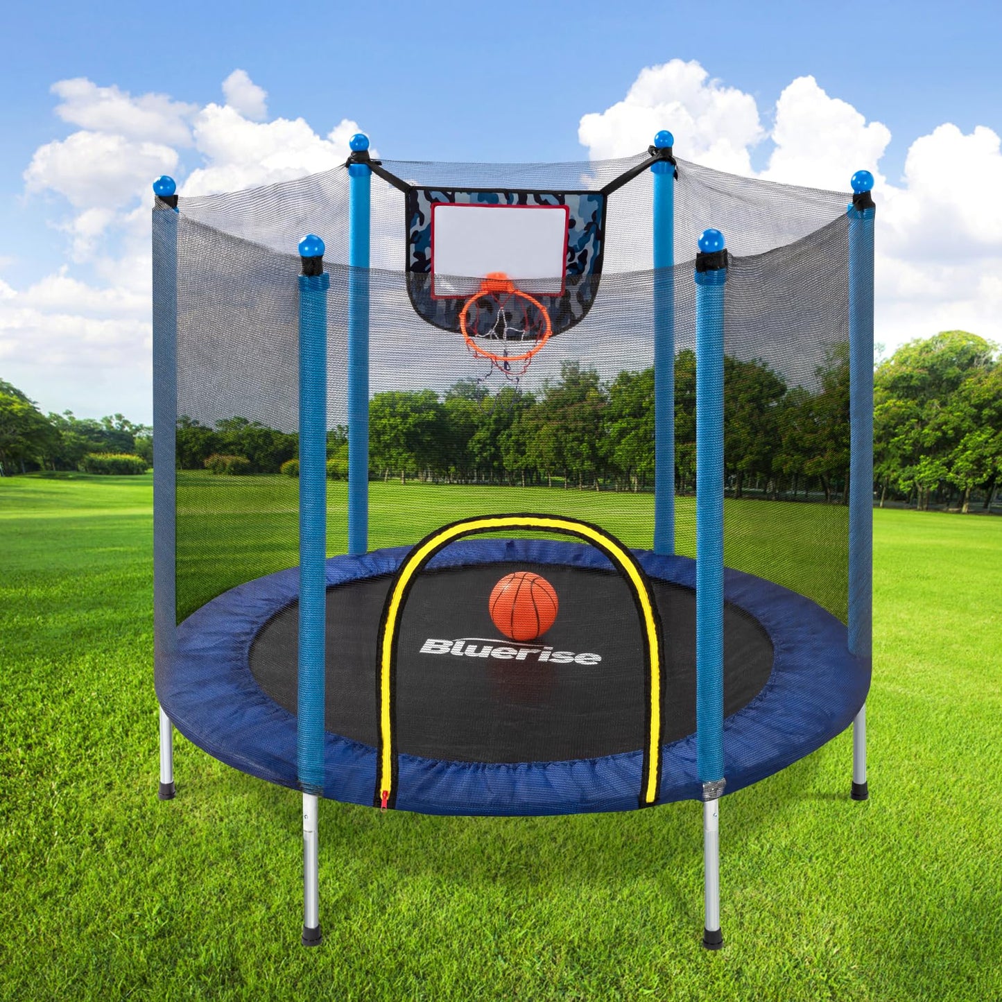 Bluerise 55In Toddler Trampoline For Kids Indoor Play For Kids Trampoline Basketball Hoop Attachment With Enclosure Net Easy To Assemble Recreational Trampoline