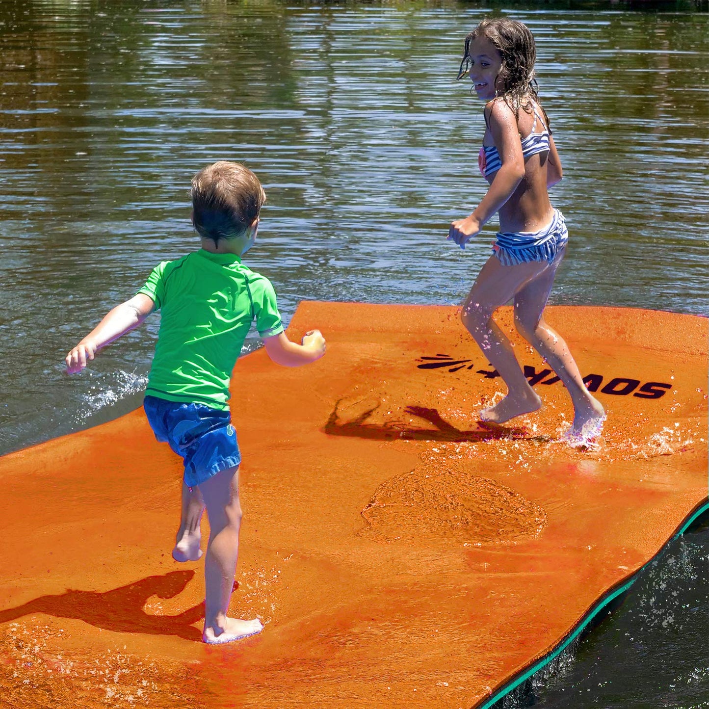 Sowkt 18 X 6 Feet Lily Pad Extra Large Floating Mat For Lake And Boating - Giant Floating Water Pad (Orange/Black/Green)