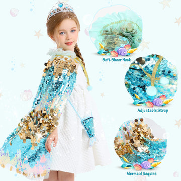 Limiroler Princess Dress Up Toys Mermaid Dress Up Cape Kit 9 Pcs Gift Set For Little Girls 3-8 Years Old, Princess Dress Up Clothes Set Gift For Birthday Christmas Party Halloween (Blue)