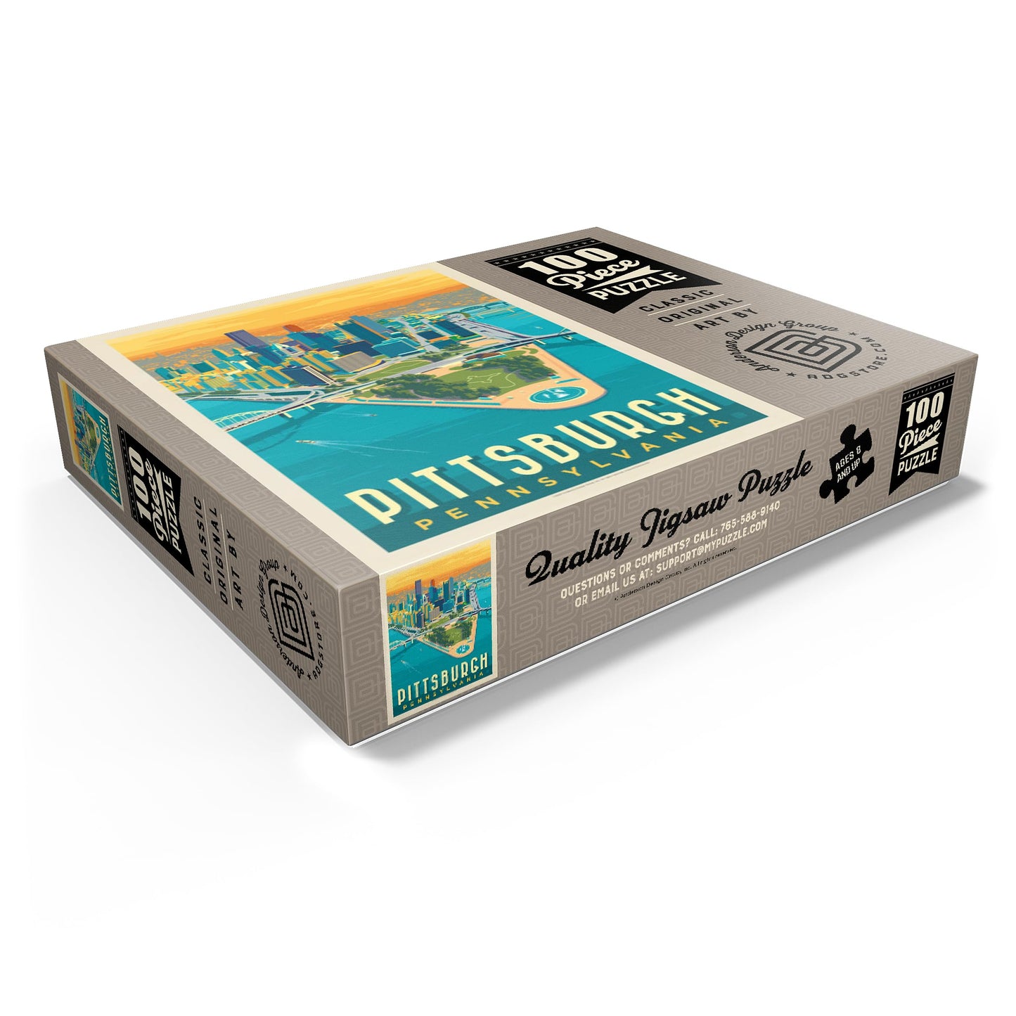 MyPuzzle Pittsburgh, PA: Bird's Eye View, Vintage Poster - Premium 100 Piece Jigsaw Puzzle for Adults