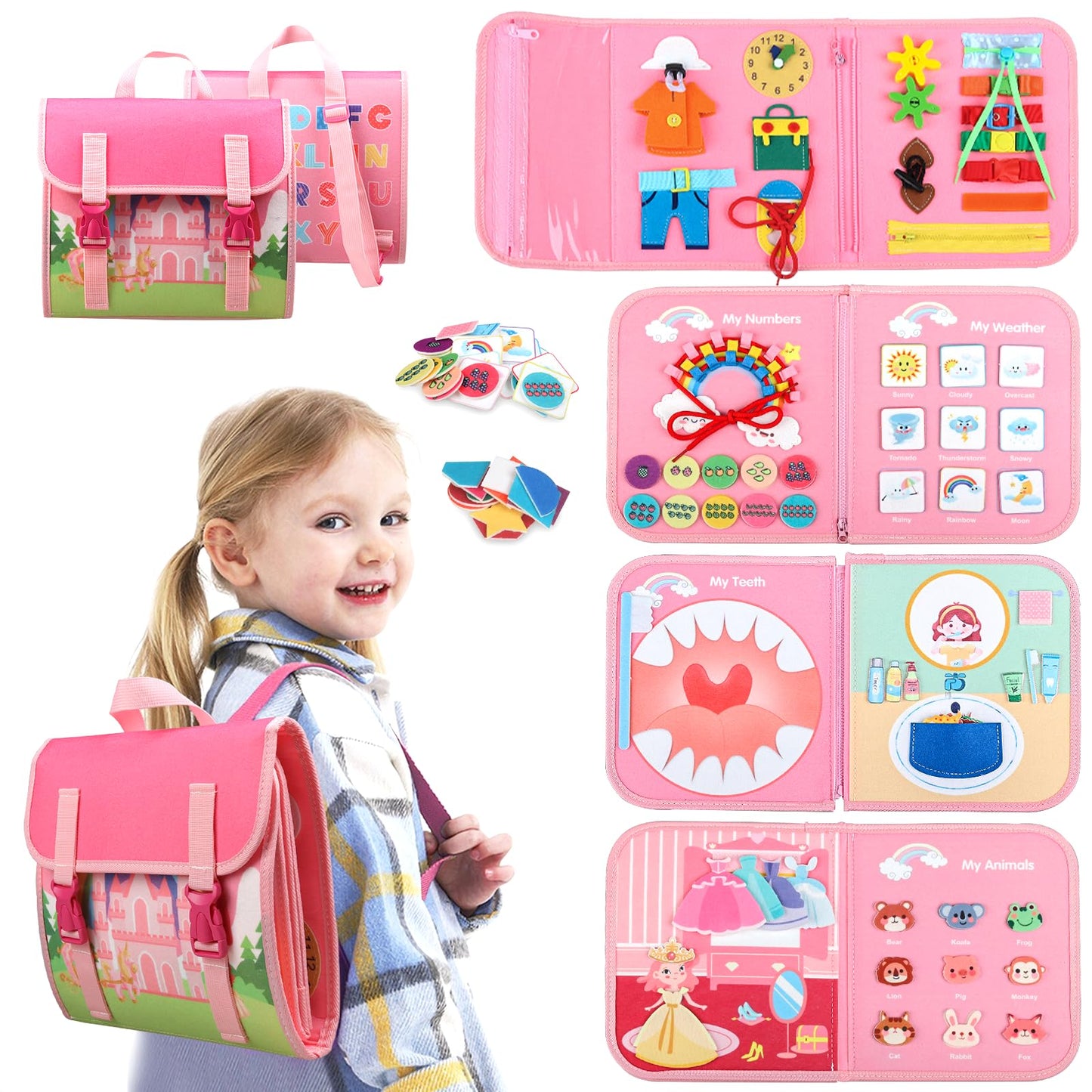 Busy Board Montessori Toys For 1 2 3 4 Year Old Girl Birthday Gift, Preschool Educational Activities Busy Book For Learning Fine