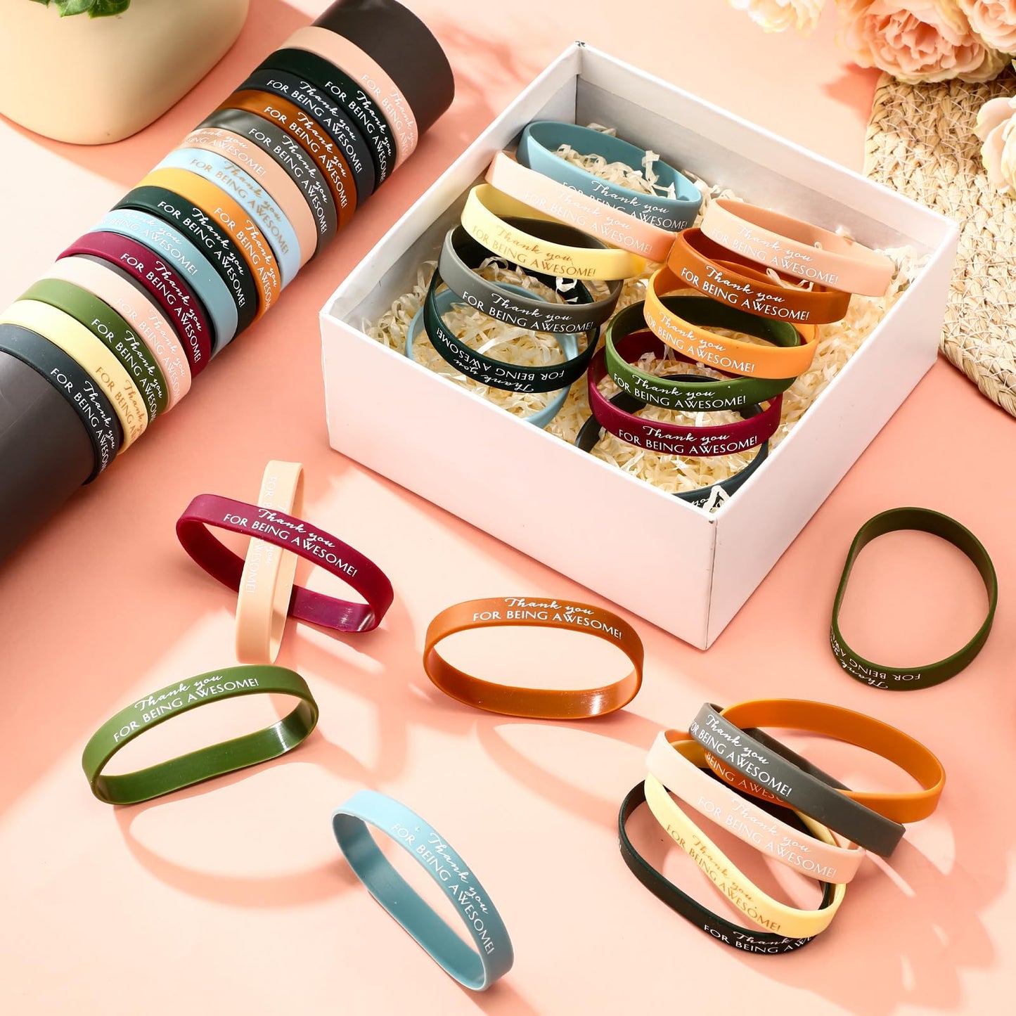 Sieral 120 Pcs Motivational Wristbands Bulk for Student Inspirational Rubber Bracelets Gift Thank You Being Awesome Band for Cla
