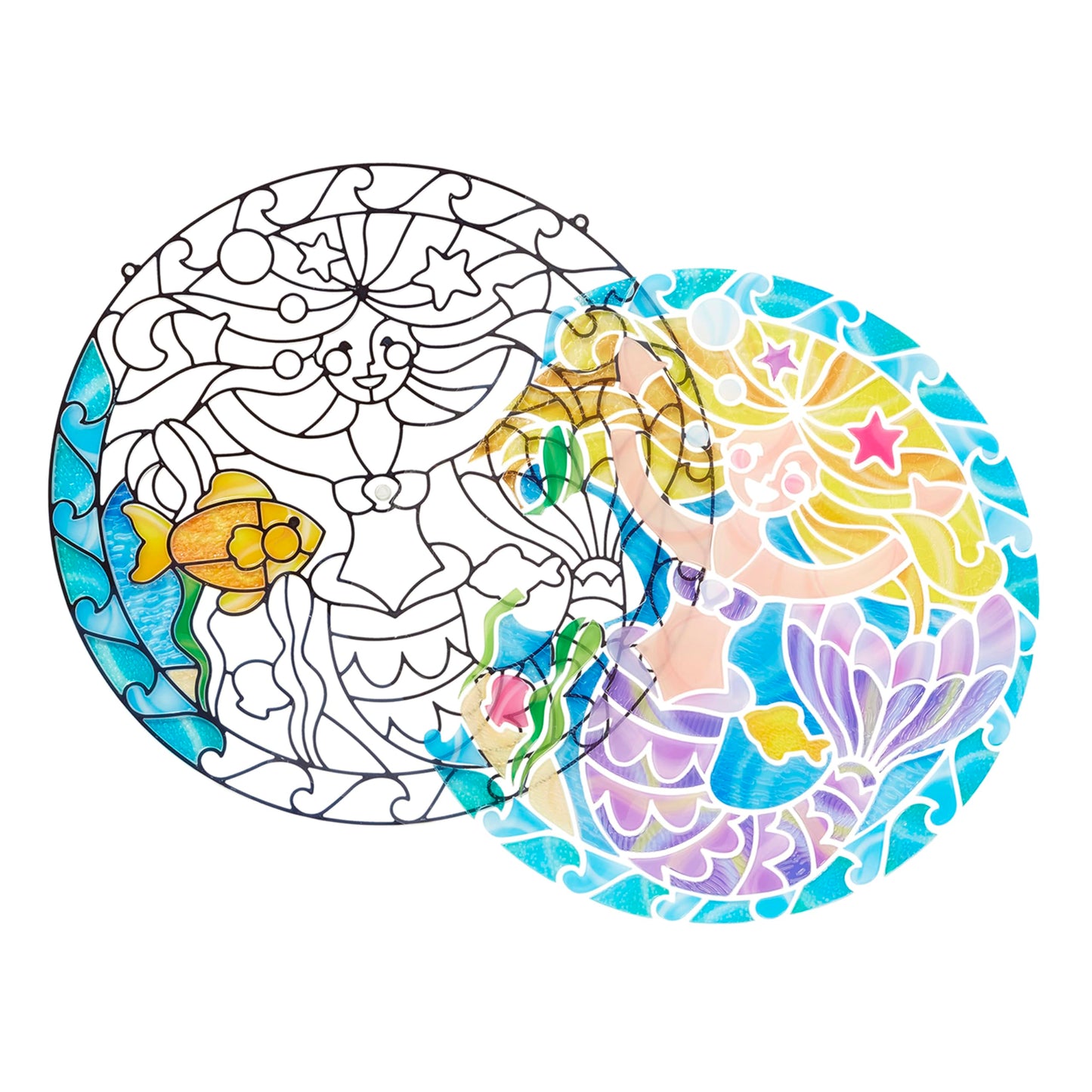 Melissa & Doug Stained Glass Craft Kit, Mermaids - 140+ Stickers, Multi-color, 14.5x13.5x0.6 inches, Ages 5+