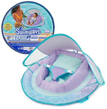 Swimways Infant Spring Float, Baby Pool Float With Canopy & Upf Protection, Swimming Pool Accessories For Kids 3-9 Months, Merma
