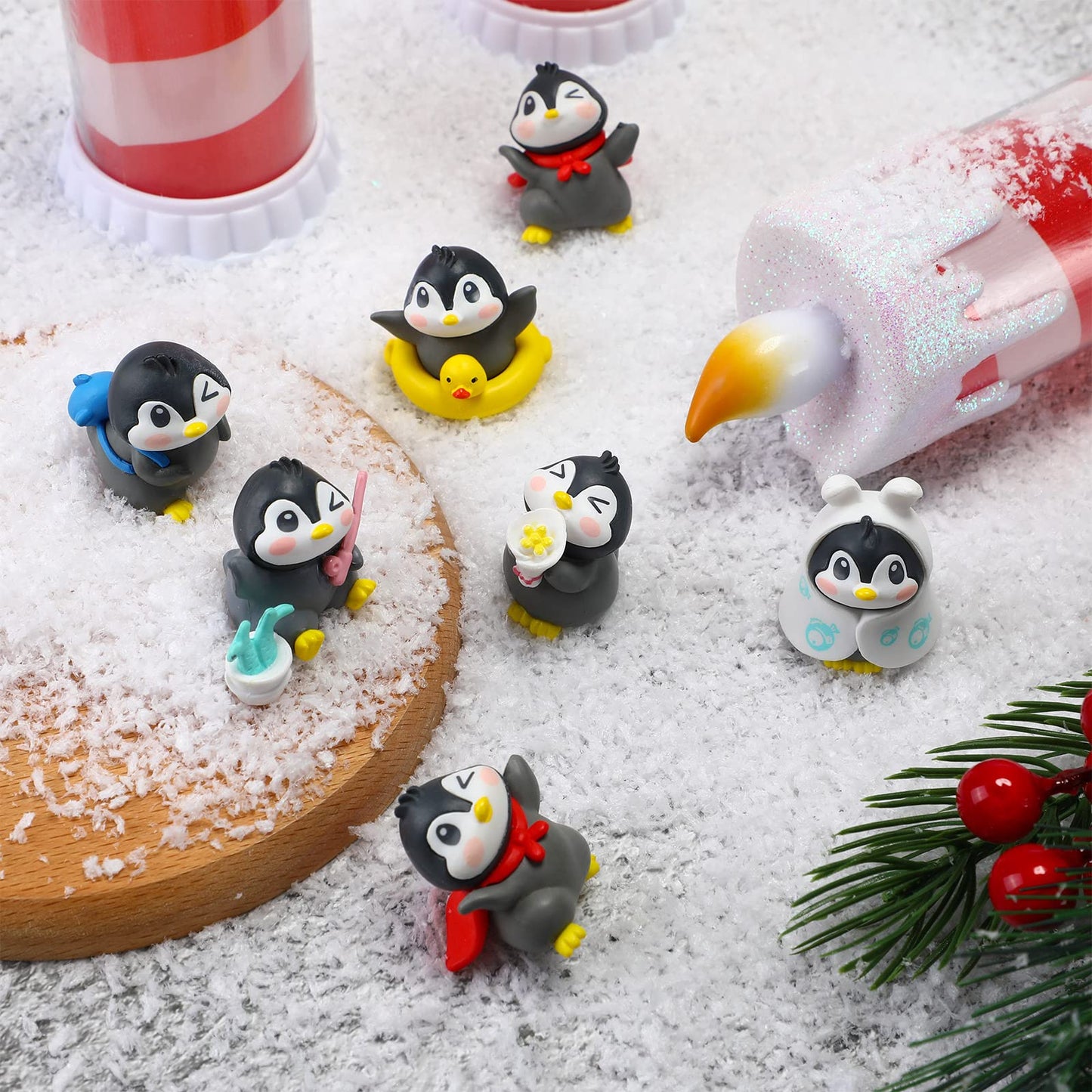 Macarrie 20 Pcs Penguin Figurines Cute Penguin Characters Toys Penguin Figures Cake Toppers Decorations Winter Small Penguin Fig