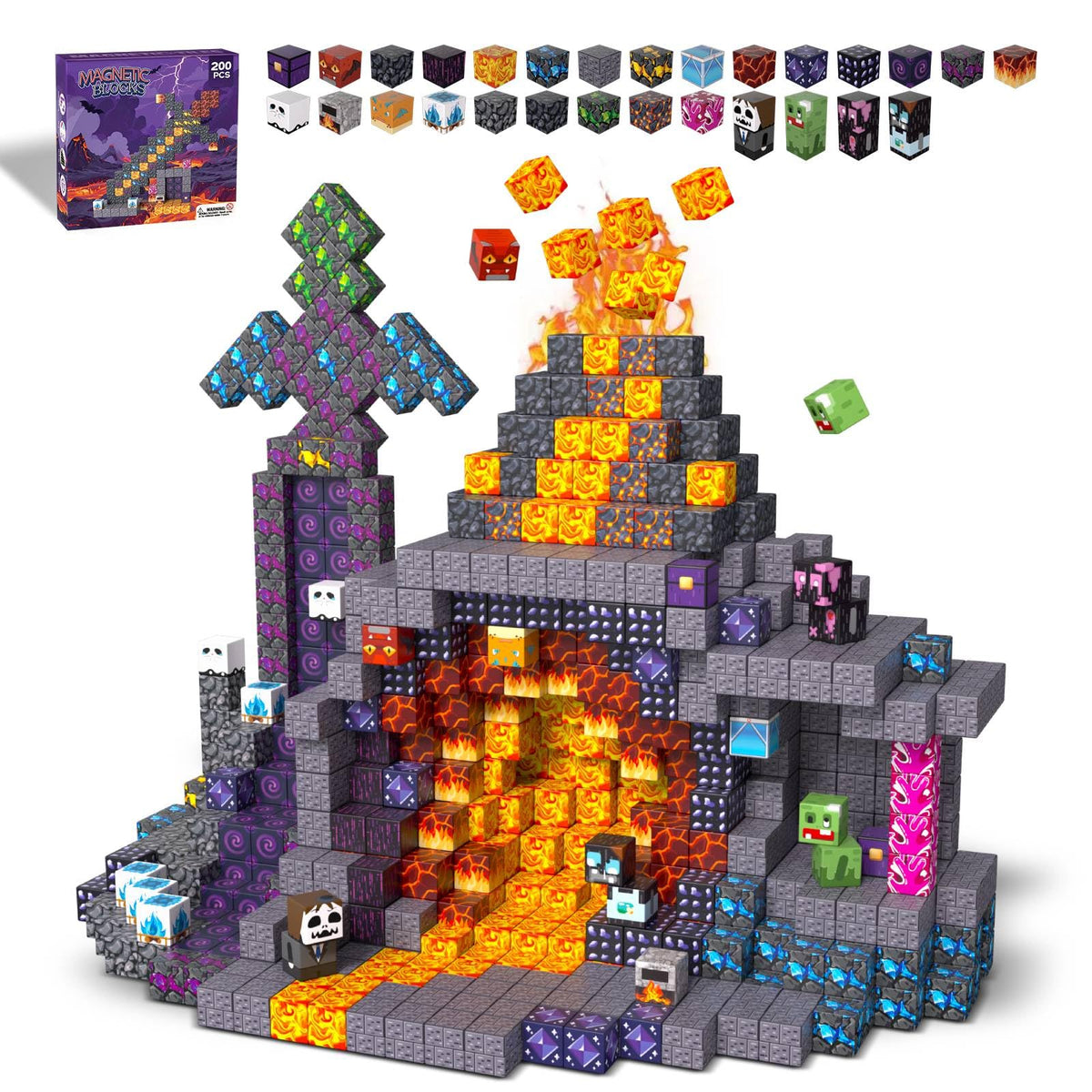 apyr aoma 200Pcs Magnetic Blocks, Magnetic Building Cubes for Kids Age 48